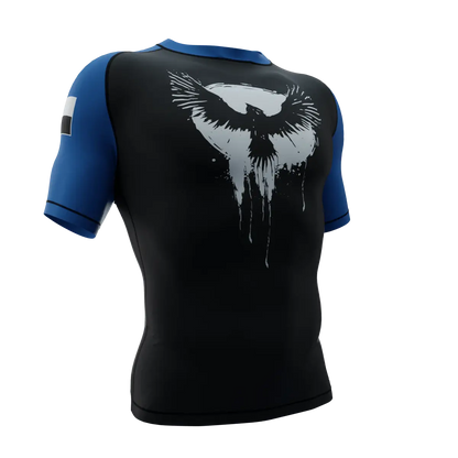 PUNISHER CROW RANKED BLUE BELT SHORT SLEEVE RASH GUARD